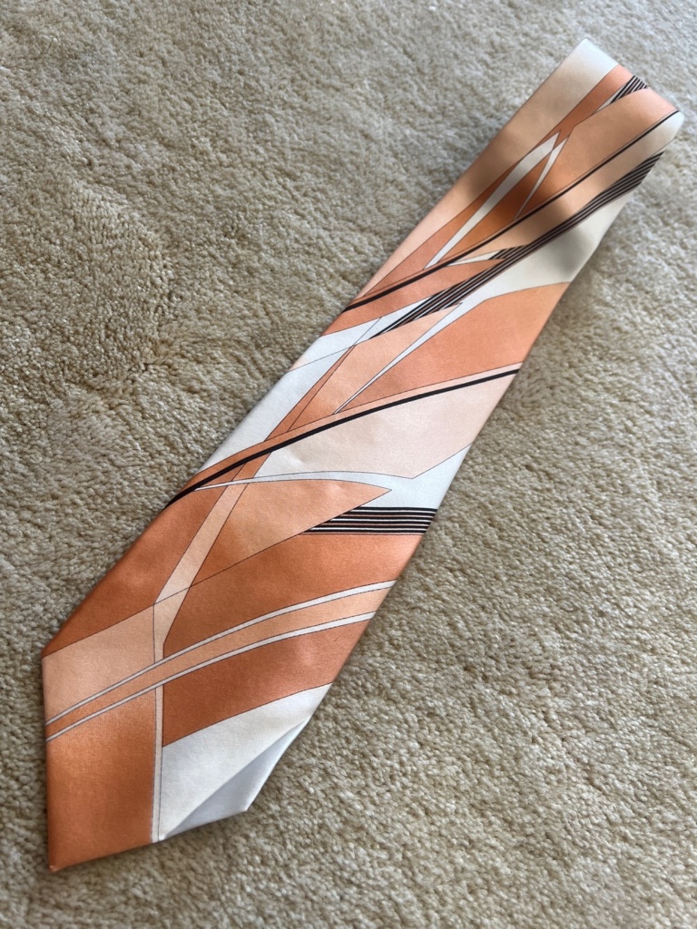 Vitaliano Pancaldi 💯 silk hand made Orange White and Black Abstract Silk Tie